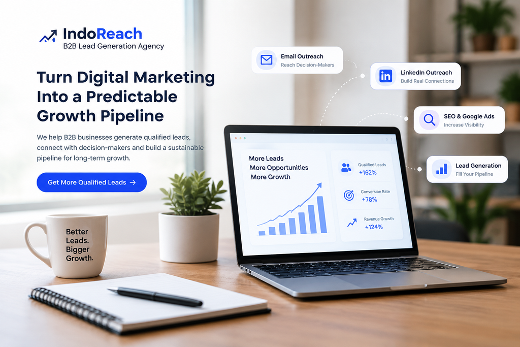 IndoReach B2B growth pipeline illustrating a connected marketing and lead generation approach
